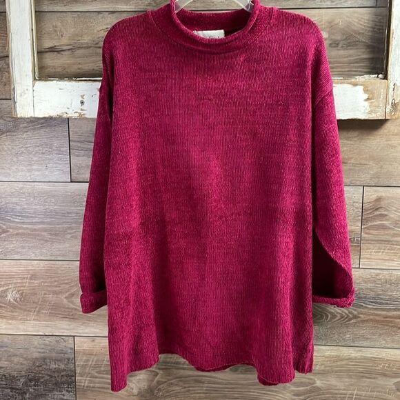 DIANE VON FURSTENBERG Burgundy Red Chunky Knit Crew Neck Sweater Size Large Vtg - Picture 2 of 6